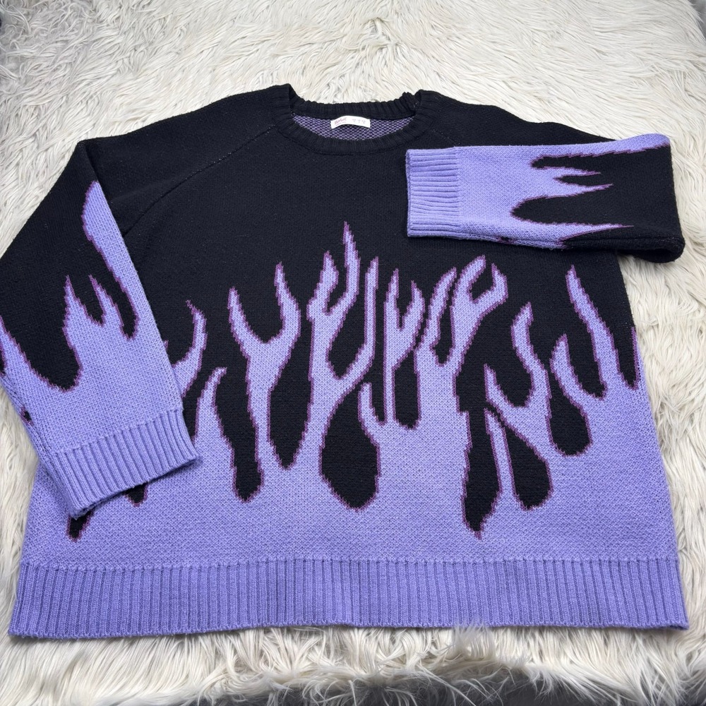 Romwe Women's S Oversized Purple Flame Sweater Dopamine E-Girl Urban Street